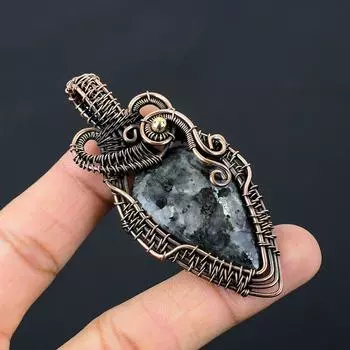 Ларвикит драгоценный камень чистая медная проволока обернутая подвеска ручной работы ювелирные изделия для рождественского подарка 3.07 Inches чёрный