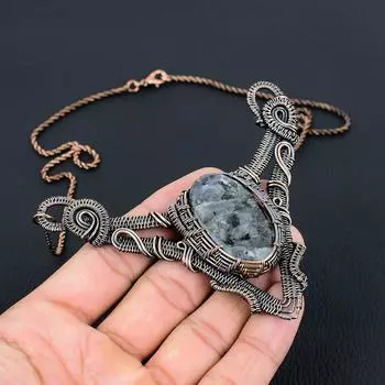 Ларвикит, драгоценный камень, чистая медная проволока, обернутое ожерелье ручной работы, ювелирные изделия для нее 18 Inches серый