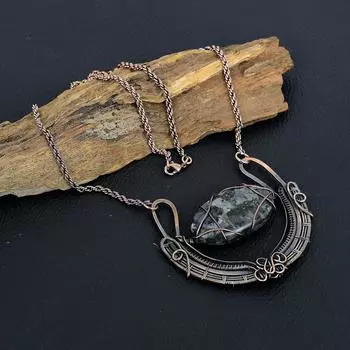 Ларвикит, драгоценный камень, медная проволока, красивое ожерелье ручной работы из натуральных ювелирных изделий для мамы 18 Inches With Adjustable серый