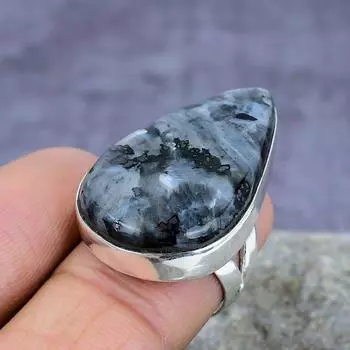 Ларвикит Камень Драгоценный Камень Ручной Работы Стерлингового Серебра 925 Кольцо Свадебные Украшения 4 чёрный