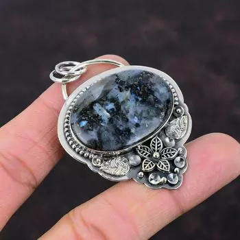 Ларвикитовый кулон Уникальный дизайн ювелирных изделий Подвеска из стерлингового серебра 925 пробы ручной работы Цветочный кулон Ювелирные изделия из драгоценных камней Подарок для жены Замечательные ювелирные изделия