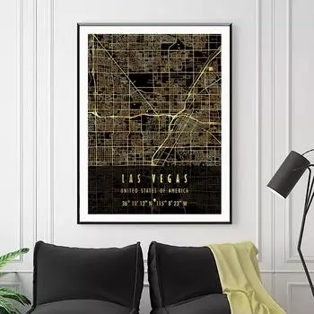 Лас-Вегас, Чикаго, США, Америка, карта города, декор для гостиной, постеры и принты, настенная живопись на холсте, настенные панно для домашнего клуба A4 21X30cm No Framed