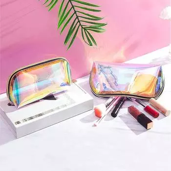 Laser Color Transparent Cosmetic Bag PVC Toiletry Makeup Bag Organizer Female Girls Waterproof Zipper Make Up Beauty Case S