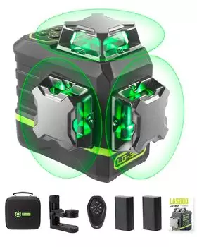 LasGoo Laser Level Green Cross Line Laser Tool для строительства и покраски с дистанционным управлением Professional Магнитный вращающийся 2 x перезаряжаемый самовыравнивающийся
