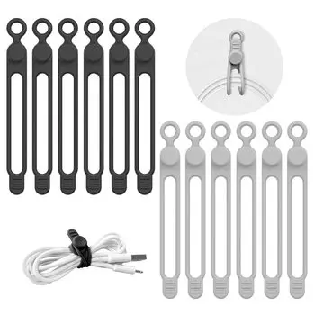 Lasocy Cable Clip Cable Band Silicone Cable Organizer Multifunctional Cable Band Organizer для наушников Cable Organizer Набор из 12 шт. Черный Серый