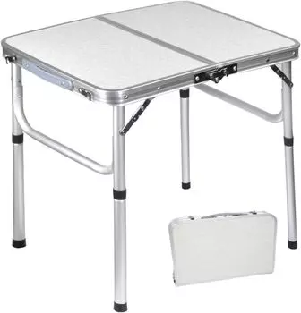 Lasola Camping Table Складной стол Уличный складной стол Регулируемая высота в 2 уровнях 60 x 45 x см Грузоподъемность 30 кг Легкий складной стол белый