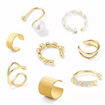 Lasoll Ear 8 Поддельные без пирсинга Отверстия из золота Каффы, Части, Серьги, Не проколотые серьги, Женские серьги, Хрящ, Ущипнуть, Складываемые,