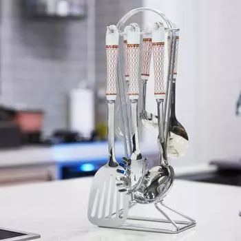 LASSIETTE CLASSIC Кухонная утварь премиум-класса 7 шт. с местом для хранения кухонных принадлежностей Синий / Коричневый коричневый