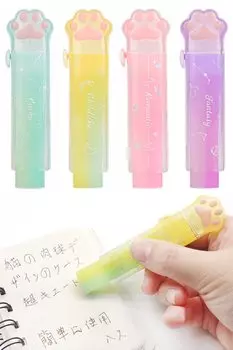 Ластик Benvo Cute Cat Paw Shaped Stick 4 Color Set, ластик, дизайн Push-Pull, растягивающийся, градиентный, стираемый, канцелярские принадлежности, школьные/офисные принадлежности,