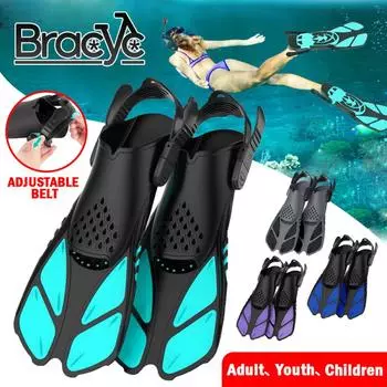Ласты для подводного плавания, регулируемые ласты для плавания, дорожный размер, короткие ласты для плавания, открытая пятка для подводного плавания, дайвинга, детей, взрослых, мужчин, женщин ML XL чёрный