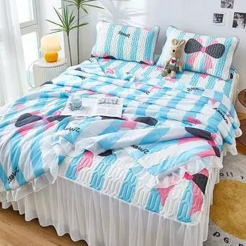 Latex refreshing cool mat 4-piece set washable ice silk mat bed skirt home air conditioning quilt soft mat bed sheet 120x200cm