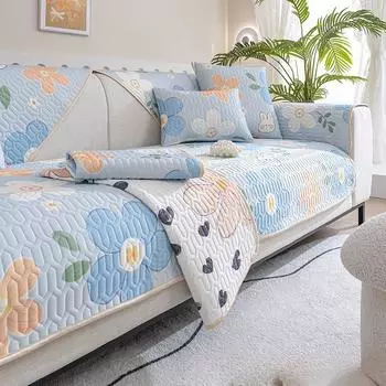 Latex Summer Cool Mat Ice Silk Sofa Cushion Anti Slip Modern Sofa Cover 70x70cm синий