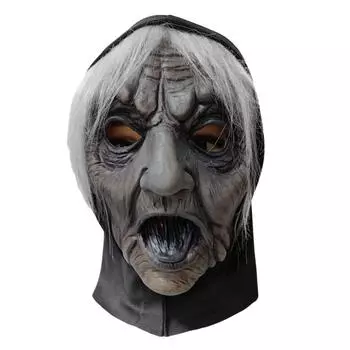 Latex White-haired Witch Mask Dress Up Party Cosplay Props Halloween Ghost Witch Mask Unisex