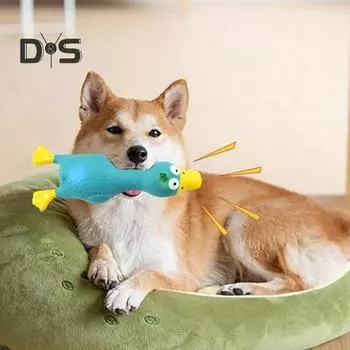 Латексная игрушка-курица для собак со звуком, избавляющая от скуки, игрушка для чистки зубов, молярная игрушка, устойчивая к укусам, забавная пищащая игрушка-курица для собак, жевательная игрушка синий