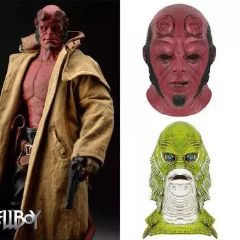 Латексная маска на Хэллоуин, повязка на голову Хеллбоя, зеленая рыба, повязка на голову, бар, танцы, ролевая игра One Size красный