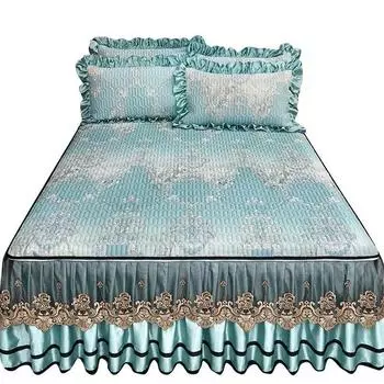 Латексное охлаждающее покрывало для сна с европейским принтом на лето с кружевной юбкой-кроватью на молнии, коврик для кондиционирования воздуха с 2 наволочками 150x200cm 59x79inch