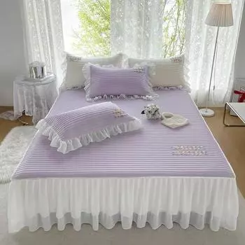 Латексное покрывало с наволочками для лета, кружевная юбка для кровати, охлаждающее покрывало для спальной кровати, моющееся мягкое одноместное покрывало королевского размера 120x200cm 47x79inch