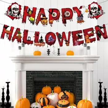 Латексные шары Happy Halloween Flag Тематическая вечеринка Баннер Хэллоуин Украшения Реквизит Домашнее украшение 16pcs cake card