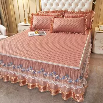 Латексный комплект из трех предметов: летний коврик для сна, кружевная юбка для кровати, съемное покрывало, летний тканевый охлаждающий матрас, постельные принадлежности 150*200cm 3pcs