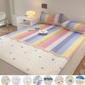 Латексный летний коврик из трех предметов, летний коврик из ледяного шелка с принтом, летнее одеяло, моющийся складной прохладный коврик 90*200CM 2PCS