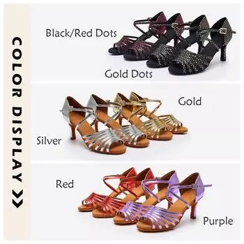 Латинская обувь на среднем каблуке Женская обувь для латинских танцев Женская танцевальная обувь для женщин Обувь для бальных танцев Каблук 7 см 39 серебряный