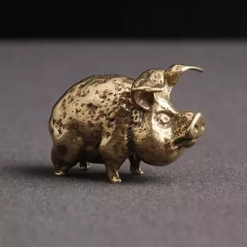 Латунь Ретро Двенадцать Знаков Зодиака Свинья Украшение для Гостиной Симуляция Мини-Орнамент Цельный Дикий Кабан Персонализированный Брелок для Ключей Подвеска для Автомобиля