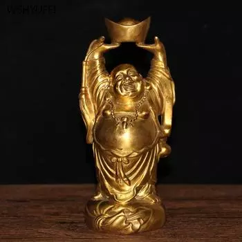 латунь Ручной Юаньбао Майтрейя Будда орнамент Фэн-шуй Аксессуары для дома Ремесла Привлечение богатства Буддийская скульптура