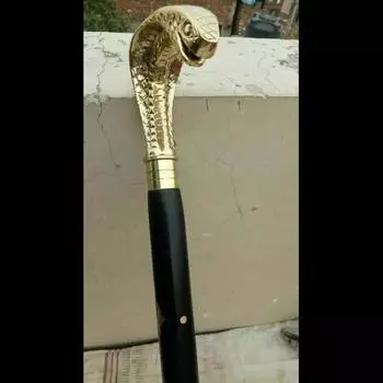 Латунь Винтаж Глядя Человек Лицо Трость Трость Коричневый Деревянный антиквариат ручной работы 36 Inch чёрный