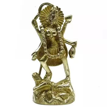 Латунная богиня Кали на статуе трупа Господа Шивы Религиозный домашний декор стола золотой