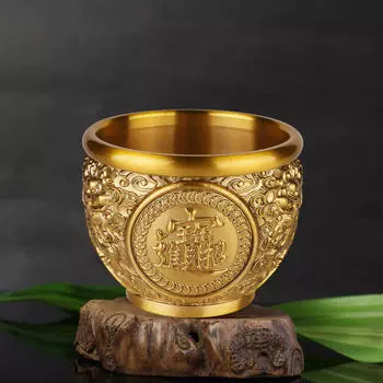 Латунная чаша для сокровищ фэн-шуй, украшение для чаши богатства, золотистый цвет, традиционный стиль, процветание 11.5x9.5cm