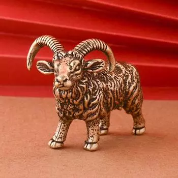 Латунная фигурка козла, винтажная модель овцы с длинными рогами, мини-статуэтка животного из металла