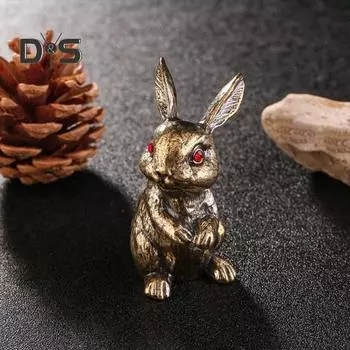 Латунная фигурка кролика, китайский двенадцать зодиаков, фигурка животного, модель кролика, статуя, скульптура, чай, домашнее животное, настольный фэн-шуй, украшение, орнамент, фестиваль, подарок Rabbit