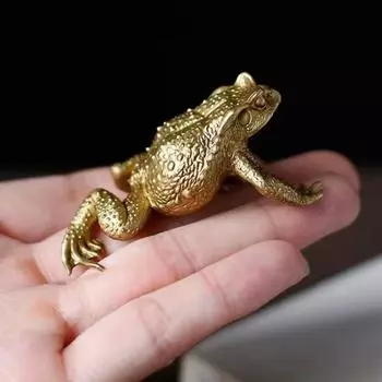 Латунная фигурка жабы, латунная фигурка счастливого животного-лягушки, модель, статуя, скульптура, игрушка для рабочего стола, украшение в стиле фэн-шуй, украшение, фестиваль, подарок золотистый