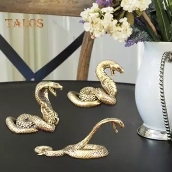 Латунная фигурка змеи, винтажная китайская модель змеи со знаком зодиака, мини-статуэтка животного-боа из металла, скульптура, украшение для рабочего стола в стиле фэн-шуй, орнамент C
