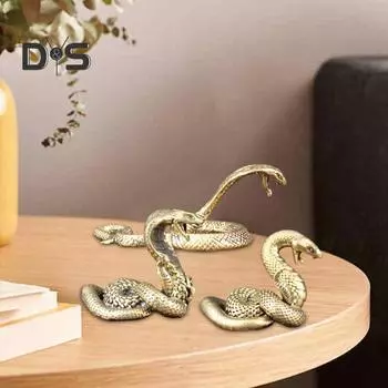 Латунная фигурка змеи, винтажная китайская модель змеи со знаком зодиака, мини-статуэтка животного-боа из металла, скульптура, украшение для рабочего стола в стиле фэн-шуй, орнамент C