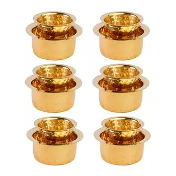 Латунная кофейная чашка Давара/Дабара и стакан для подачи фильтрованного кофе/чая/Традиционная латунная дабара из Кумбаконама - | Чеканная матовая - 150 мл (Набор из 6)