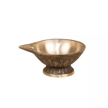 Латунная лампа Дия ручной работы на подставке, Handcrafted Antique Brass Diya with Base, Isha Life