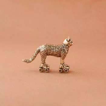 Латунная Потертая Фигурка Кота Лыжника Миниатюрная Чайный Питомец Ремесло Настольное Маленькое Украшение Животное Домашний Декор Аксессуары Детский Подарок