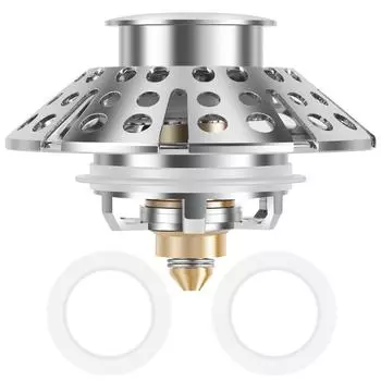 Латунная пробка для слива ванны с крышкой, фильтр для слива ванны, предотвращает засорение волосами, нержавеющая сливная пробка для ванной комнаты 37 to 45mm серебряный