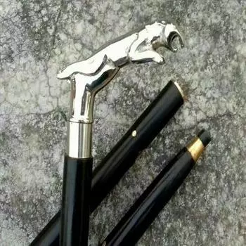 Латунная ручка головы ягуара деревянная трость трость винтажная антикварная копия подарки