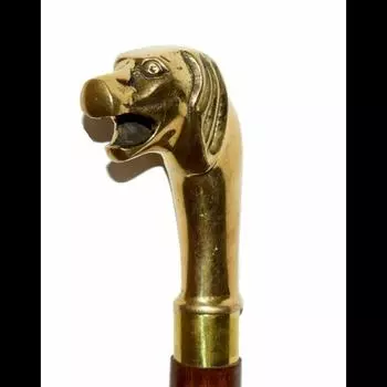 Латунная ручка головы собаки с коричневой 3-кратной деревянной тростью-тростью 36 Inch коричневый