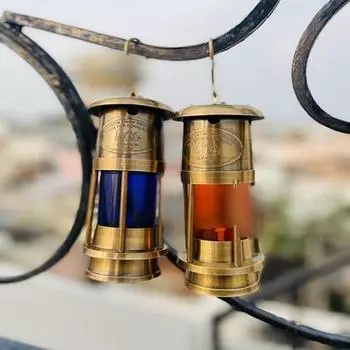 Латунная синяя, красная небольшая масляная лампа Корабль Лодочный фонарь Декоративный масляный фонарь 15,24 см