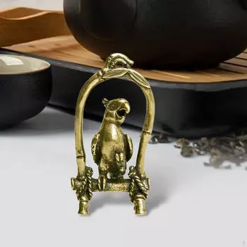 Латунная скульптура птицы, фигурка попугая в клетке, коллекционная миниатюрная фигурка ручной работы для
