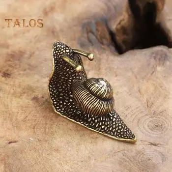 Латунная скульптура ручной работы, чайное домашнее животное, антидеформированная креативная фигурка улитки с эффектом фэн-шуй, украшение для дома античный бронзовый