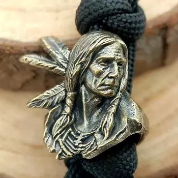 Латунная статуэтка головы индийского племенного воина, бусины для ножа, подвеска, темляк для фонарика, подвесной EDC-инструмент для улицы, аксессуар для DIY-брелока, браслета brass