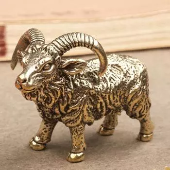 Латунная статуэтка козла, мини-статуэтка козла, коллекционная ретро-скульптура животного для домашнего офиса, кабинета, стола, декора жёлтый