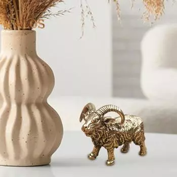 Латунная статуэтка козла, мини-статуэтка козла, коллекционная ретро-скульптура животного для домашнего офиса, кабинета, стола, декора жёлтый