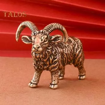 Латунная статуэтка козла, винтажная модель овцы с длинным рогом, мини-статуэтка животного из металла, настольная скульптура в стиле фэн-шуй, настольное украшение, орнамент бронзовый