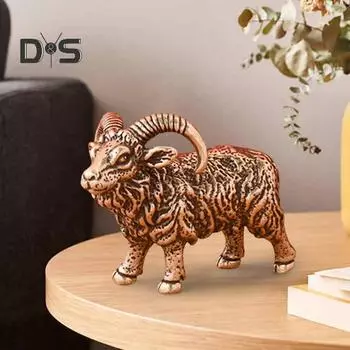 Латунная статуэтка козла, винтажная модель овцы с длинным рогом, мини-статуэтка животного из металла, настольная скульптура в стиле фэн-шуй, настольное украшение, орнамент бронзовый