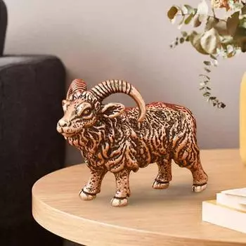 Латунная статуэтка козла, винтажная модель овцы с длинным рогом, мини-статуэтка животного из металла, настольная скульптура в стиле фэн-шуй, настольное украшение, орнамент бронзовый